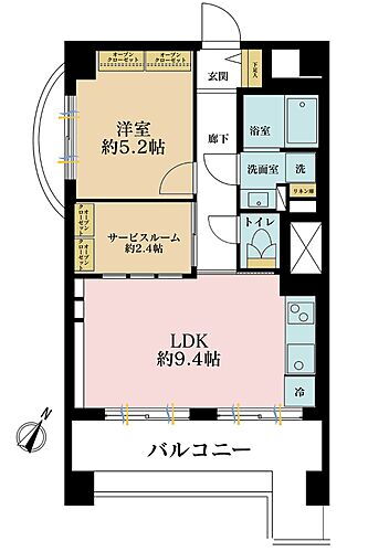 野沢サマリヤマンション 1LDK+S（納戸）、専有面積42.12m2、バルコニー面積6.48m2