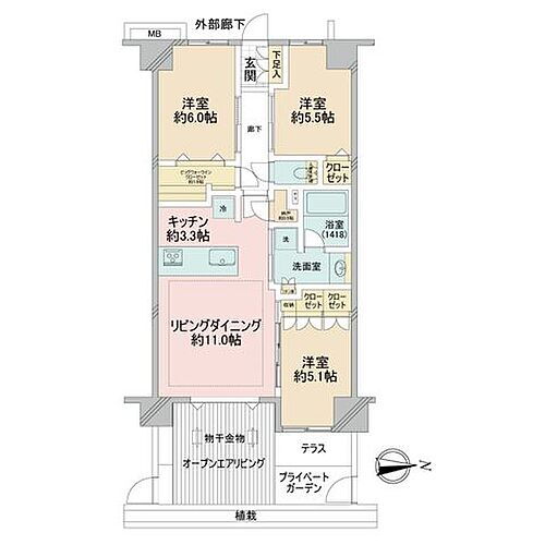ヴェレーナ戸田公園テラス テラスへの扉を開けば、オープンエアリビングへと繋がる開放感ある空間に。全居室収納付き、6.0帖洋室には容量豊富なWICがございます。