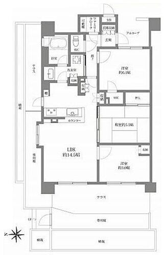 サンクレイドル南浦和コンフラット 小さなお子様やご年配の方に安心の1階住戸。広く開放的なテラス・専用庭付きのお部屋です。