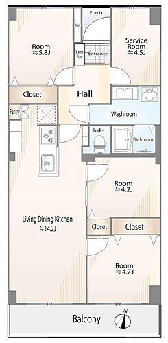 所沢パークハイツマンション 8階部分、南向きにつき陽当たり良好なお部屋です。全居室収納スペースございます。
