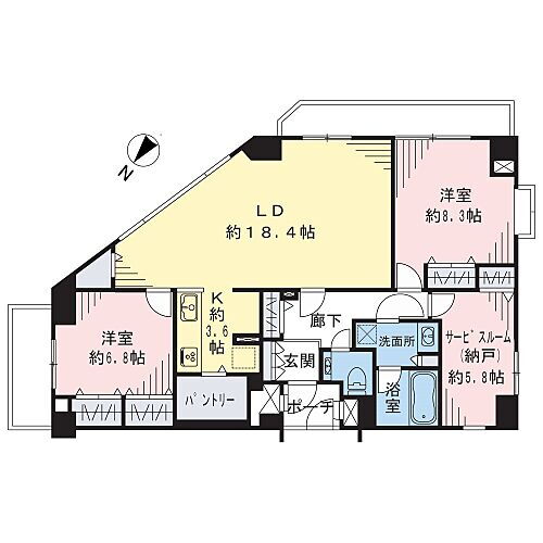日神パレステージ横浜南 専有面積100.52?、ご家族でゆったりとお過ごしいただける2SLDKのお住まいです。
