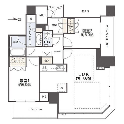 プレミストタワー大阪新町ローレルコート 【間取り】各居室が独立・バルコニーに面し採光良好◎広々とした2LDKです☆
