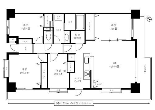 戸塚パーク・ホームズ弐番館 4階角住戸。89.70m2のゆとりある住まい。