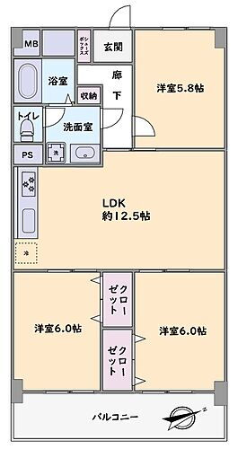 ユニライフ福島Ｃ棟 4階 3LDK 物件詳細