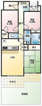 ウイングスクエア小鹿１Ｆ　駿河区小鹿２丁目 3LDKの間取りにサービスルームも完備。