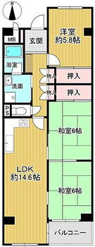 くずはセンチュリータウン５番館 3ＬＤＫ・15階最上階のお部屋です。