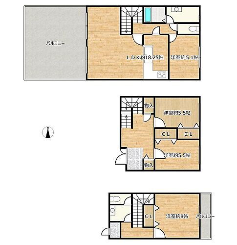 サンロード汐ノ宮 【間取図】4LDKのメゾネットタイプのマンションになっております。7階と8階部分に玄関がございます。2世帯でのお住まいを検討されている方にもおすすめです。