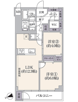 フルリノベ済　豊栄喜多見マンション 2LDK、専有面積56.23m2、西向け