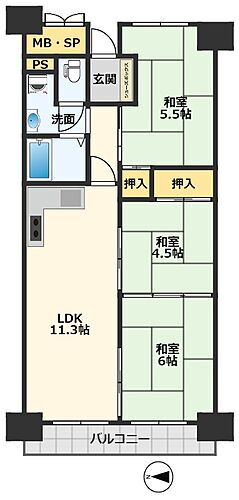 八戸ノ里第三ガーデンハイツＢ棟 6階 3LDK 物件詳細