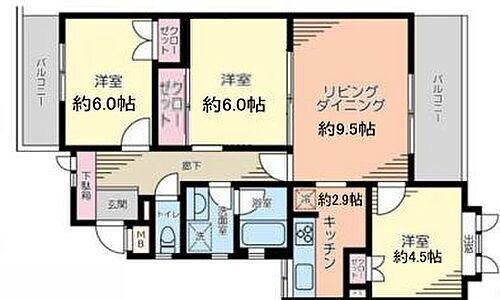 サングレイスヒルズ富岡東 使いやすい3LDKの間取。6帖の居室が2部屋あり子供部屋にも使えそうです♪