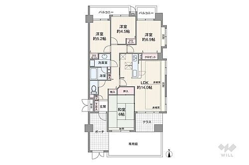 甲南山手ガーデンハウス 4LDK、専有面積84.17?、1階の四方角部屋です。広々としたテラス・専用庭付き。戸建感覚でお住まいいただけます。