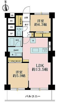 柏木ローズマンション 2LDK、専有面積57m2、バルコニー面積8.1m2