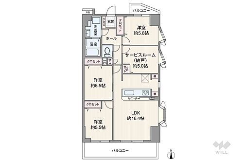 桜山アイリス弐番館 間取りは専有面積81.7平米の3SLDK。バルコニー面積は10.94平米です。