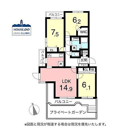 南庭付き３方角部屋春山パークマンション 専有面積81.22m2の3LDK。全ての洋室は6帖以上の広さがあります！
