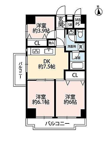 飯田橋第一パークファミリア ３ＤＫ、54.60平米、角部屋