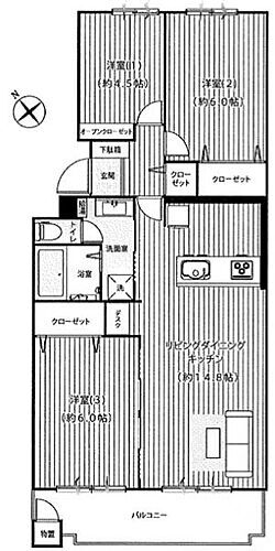 川崎市宮前区有馬７丁目　中古マンション　鷺沼ライラック１号棟 間取図です。図面と異なる場合は現況を優先させていただきます。