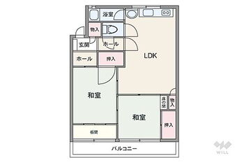 摂津マンションＢ棟 間取りは専有面積53.7平米の2LDK。バルコニー面積は5平米です。
