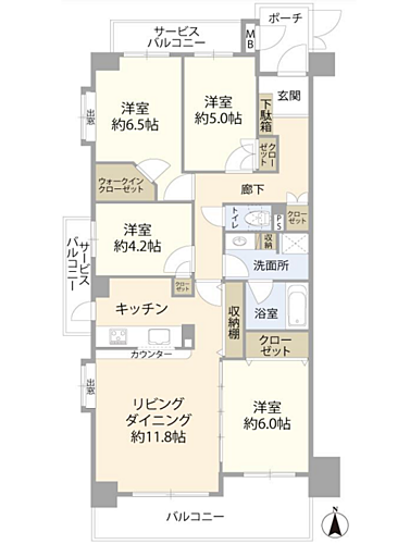 フルリノベ済　立川錦町パークホームズ 4LDK、専有面積86.59m2、南向け、角部屋