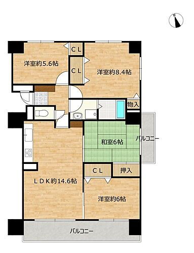 アンピール第３南福岡 【間取図】RF完了間取図になります。約14.6帖のLDKと4部屋あります。