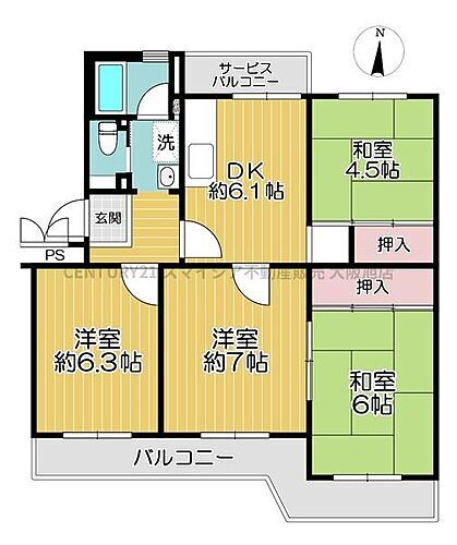 高槻塚原台ハイツ１１号棟 5階 4DK 物件詳細
